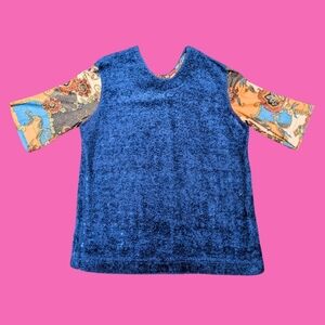 Vintage 1990's Handmade Blue Fuzzy Fabric T-Shirt Size L